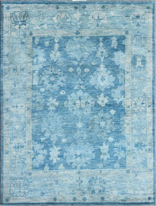 Hand - Knotted Modern Oushak Rug in Wool with Tribal Sub - Geometric Floral Design in Blue Tones This modern Indian Oushak rug has been hand - knotted in wool and features an all - over, sub - geometric floral design rendered in blue tones. A complementa... - Keivan Woven ArtsOB - 103433883 - 0623023 - 7537Rug