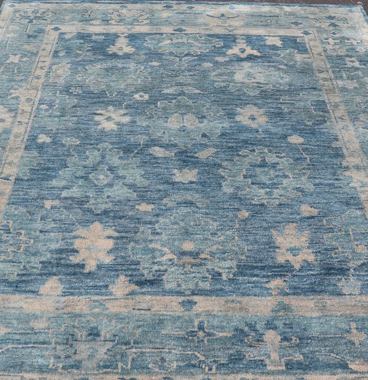 Keivan Woven Arts Modern Oushak Wool Hand Knotted Rug in Blue , Hand - Knotted Modern Oushak Rug in Wool with Tribal Sub - Geometric Floral Design in Blue Tones This modern Indian Oushak rug has been hand - knotted in wool and features an all - over, s... - Keivan Woven ArtsOB - 103433889 - 0623023 - 7543Rug