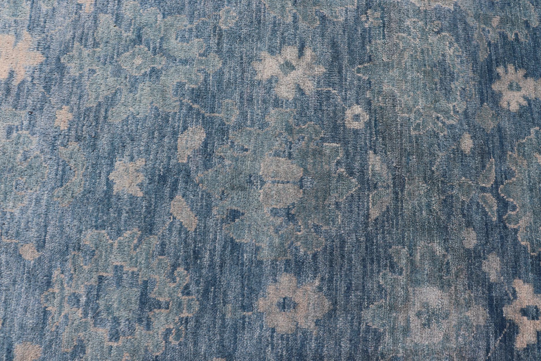 Keivan Woven Arts Modern Oushak Wool Hand Knotted Rug in Blue , Hand - Knotted Modern Oushak Rug in Wool with Tribal Sub - Geometric Floral Design in Blue Tones This modern Indian Oushak rug has been hand - knotted in wool and features an all - over, s... - Keivan Woven ArtsOB - 103433889 - 0623023 - 7543Rug