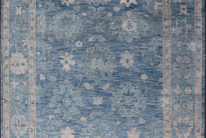 Keivan Woven Arts Modern Oushak Wool Hand Knotted Rug in Blue , Hand - Knotted Modern Oushak Rug in Wool with Tribal Sub - Geometric Floral Design in Blue Tones This modern Indian Oushak rug has been hand - knotted in wool and features an all - over, s... - Keivan Woven ArtsOB - 103433889 - 0623023 - 7543Rug