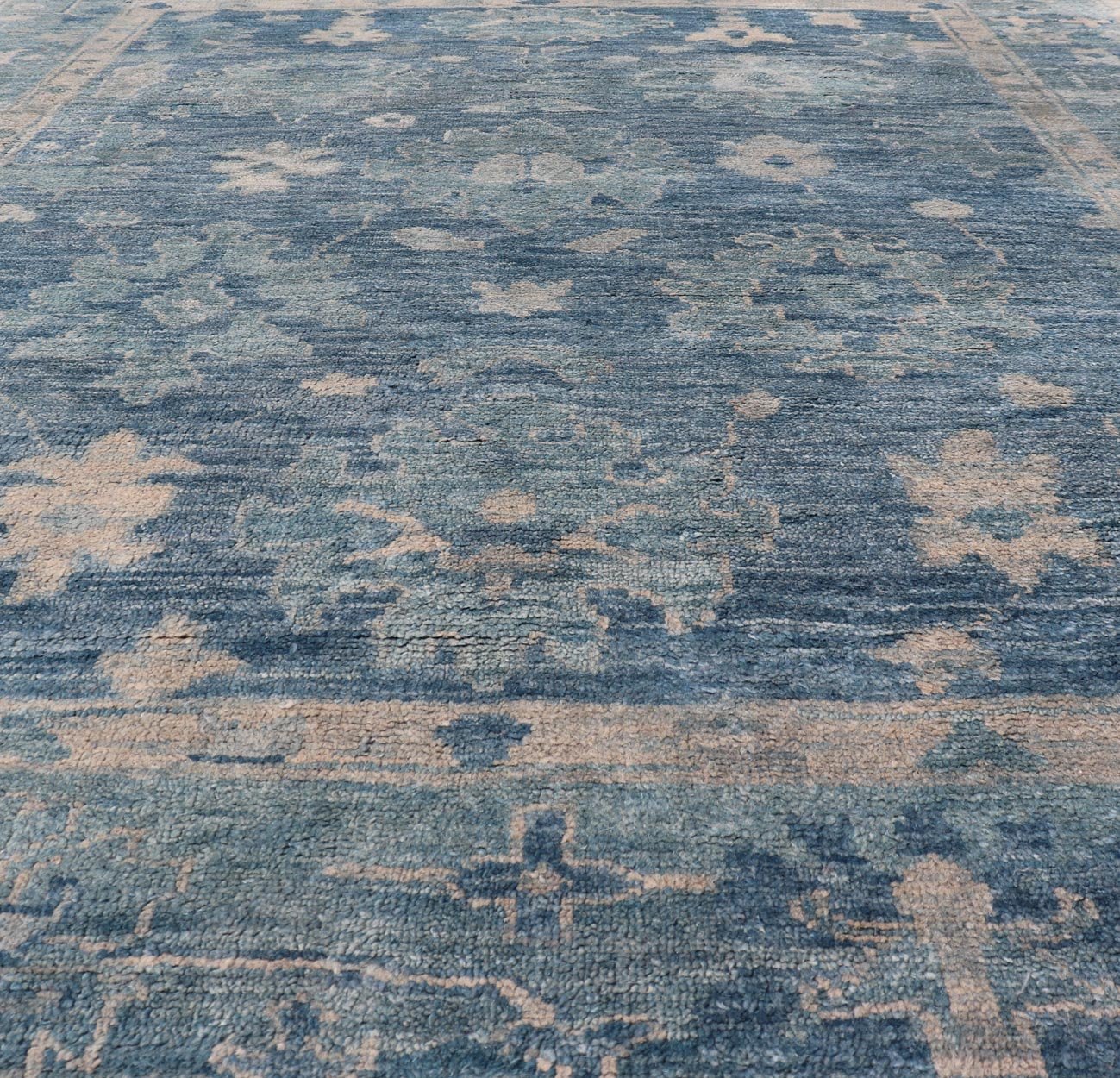 Keivan Woven Arts Modern Oushak Wool Hand Knotted Rug in Blue , Hand - Knotted Modern Oushak Rug in Wool with Tribal Sub - Geometric Floral Design in Blue Tones This modern Indian Oushak rug has been hand - knotted in wool and features an all - over, s... - Keivan Woven ArtsOB - 103433889 - 0623023 - 7543Rug