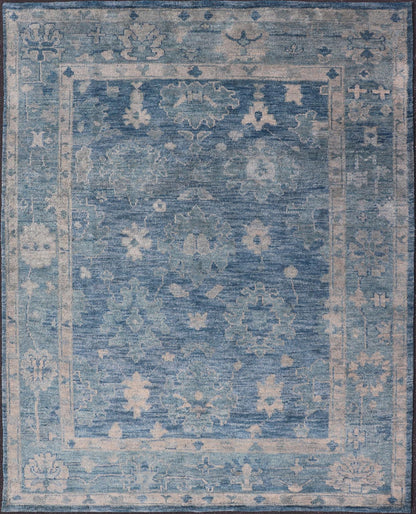 Keivan Woven Arts Modern Oushak Wool Hand Knotted Rug in Blue , Hand - Knotted Modern Oushak Rug in Wool with Tribal Sub - Geometric Floral Design in Blue Tones This modern Indian Oushak rug has been hand - knotted in wool and features an all - over, s... - Keivan Woven ArtsOB - 103433889 - 0623023 - 7543Rug