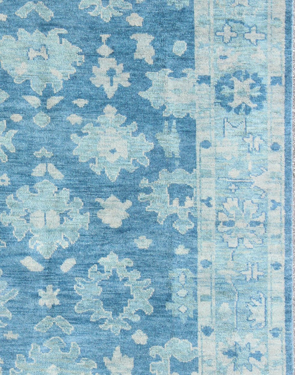 Hand - Knotted Modern Oushak Rug in Wool with Sub - Geometric Floral Design in Blue Tones This modern Indian Oushak rug has been hand - knotted in wool and features an all - over, sub - geometric floral design rendered in blue tones. A complementary, mult... - Keivan Woven ArtsOB - 103433912 - 0623023 - 7549Rug