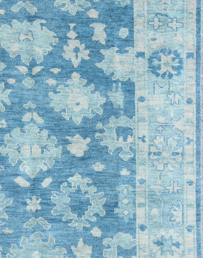 Hand - Knotted Modern Oushak Rug in Wool with Sub - Geometric Floral Design in Blue Tones This modern Indian Oushak rug has been hand - knotted in wool and features an all - over, sub - geometric floral design rendered in blue tones. A complementary, mult... - Keivan Woven ArtsOB - 103433912 - 0623023 - 7549Rug