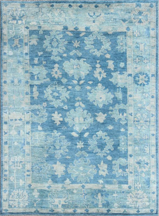 Hand - Knotted Modern Oushak Rug in Wool with Sub - Geometric Floral Design in Blue Tones This modern Indian Oushak rug has been hand - knotted in wool and features an all - over, sub - geometric floral design rendered in blue tones. A complementary, mult... - Keivan Woven ArtsOB - 103433912 - 0623023 - 7549Rug