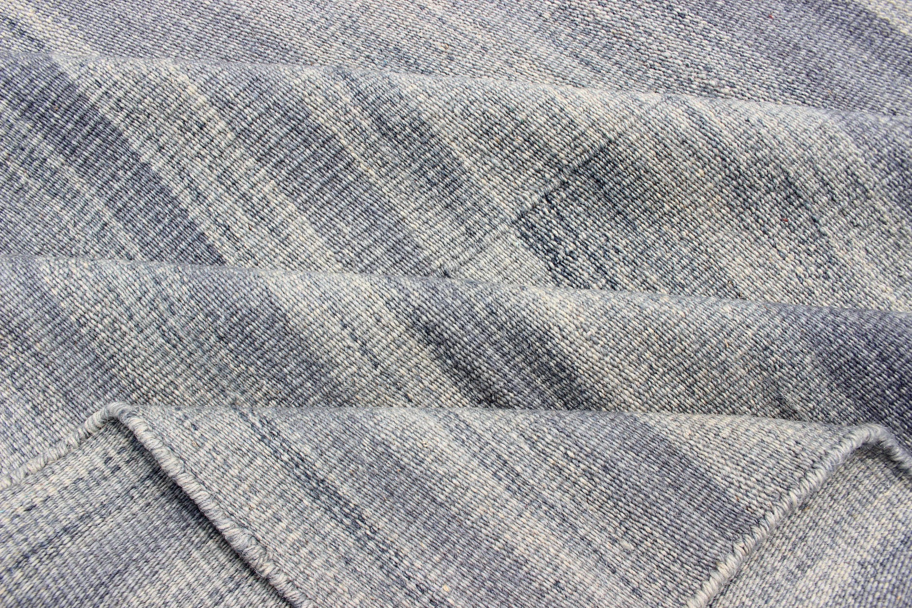 Large Flat Weave Kilim in Variegated Striped With Modern Design. Casual Kilim in Modern design, kilim rug with striped design in muted blues and grays, rug OB - 103715358 - 6018007, country of origin / type: India / Kilim This Casual modern rug ... - Keivan Woven ArtsOB - 103715358 - 6018007 - 13578