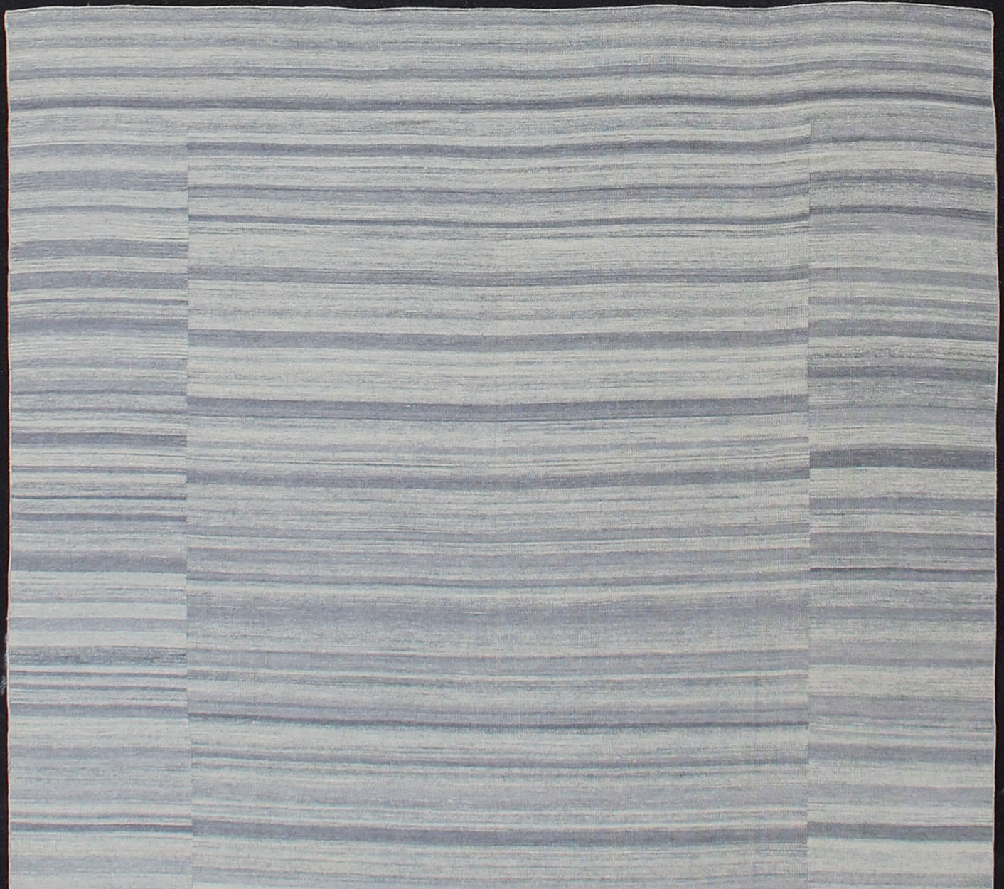 Large Flat Weave Kilim in Variegated Striped With Modern Design. Casual Kilim in Modern design, kilim rug with striped design in muted blues and grays, rug OB - 103715358 - 6018007, country of origin / type: India / Kilim This Casual modern rug ... - Keivan Woven ArtsOB - 103715358 - 6018007 - 13578