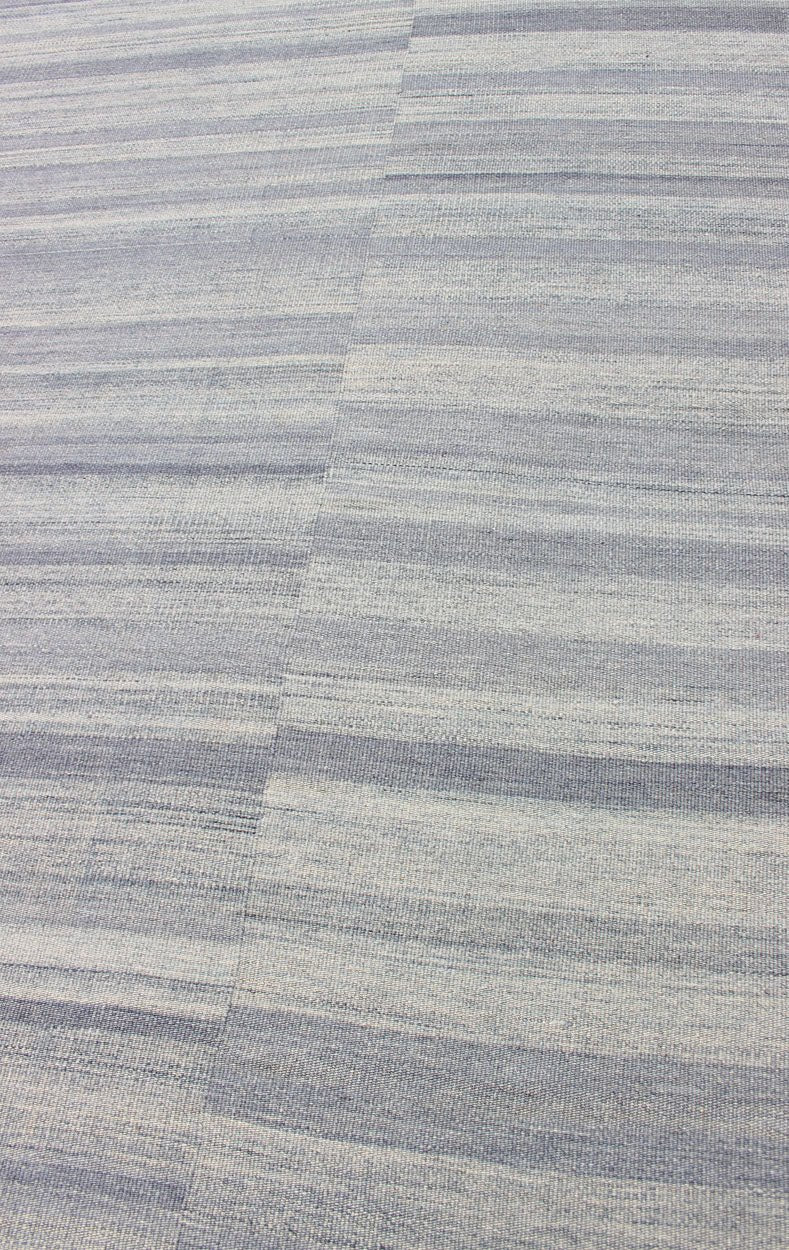 Large Flat Weave Kilim in Variegated Striped With Modern Design. Casual Kilim in Modern design, kilim rug with striped design in muted blues and grays, rug OB - 103715358 - 6018007, country of origin / type: India / Kilim This Casual modern rug ... - Keivan Woven ArtsOB - 103715358 - 6018007 - 13578Rug
