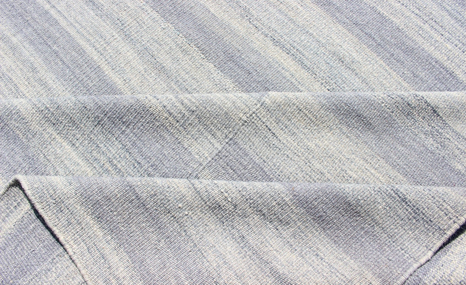 Keivan Woven Arts - Large Kilim in Variegated gray, Silver, blue Strips with Modern Design. Casual Kilim and Modern design Kilim rug with striped design in muted blues and grays, rug OB - 103715362 - 60180007, country of origin / type: India / Kilim ... - Keivan Woven ArtsOB - 103715362 - 60180007 - 13718