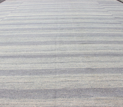Keivan Woven Arts - Large Kilim in Variegated gray, Silver, blue Strips with Modern Design. Casual Kilim and Modern design Kilim rug with striped design in muted blues and grays, rug OB - 103715362 - 60180007, country of origin / type: India / Kilim ... - Keivan Woven ArtsOB - 103715362 - 60180007 - 13718