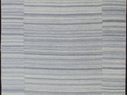 Keivan Woven Arts - Large Kilim in Variegated gray, Silver, blue Strips with Modern Design. Casual Kilim and Modern design Kilim rug with striped design in muted blues and grays, rug OB - 103715362 - 60180007, country of origin / type: India / Kilim ... - Keivan Woven ArtsOB - 103715362 - 60180007 - 13718Rug