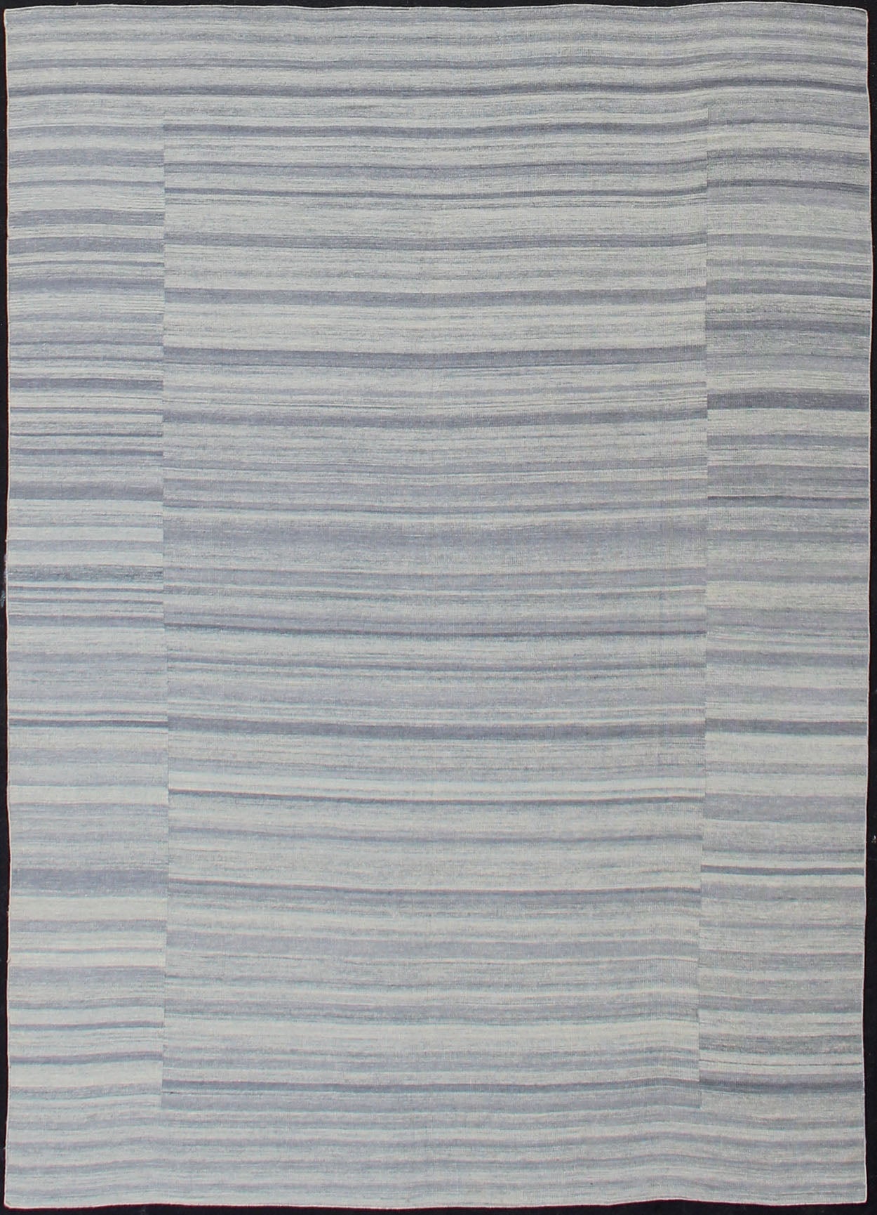 Keivan Woven Arts - Large Kilim in Variegated gray, Silver, blue Strips with Modern Design. Casual Kilim and Modern design Kilim rug with striped design in muted blues and grays, rug OB - 103715362 - 60180007, country of origin / type: India / Kilim ... - Keivan Woven ArtsOB - 103715362 - 60180007 - 13718Rug