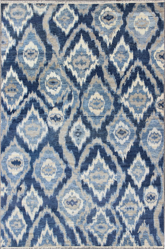 Large Modern Ikat Fine Rug With All - Over Geometrics in Blue, Taupe and Ivory This Modern Ikat Rug with beautiful design in navy, and taupe colors is well suited for contemporary setting as well as any transitional room. Measures: 10'0 x 14'0. ... - Keivan Woven ArtsOB - 10374092 - 5586069 - 8541Rug