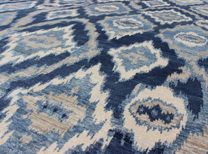 Large Modern Ikat Fine Rug With All - Over Geometrics in Blue, Taupe and Ivory This Modern Ikat Rug with beautiful design in navy, and taupe colors is well suited for contemporary setting as well as any transitional room. Measures: 10'0 x 14'0. ... - Keivan Woven ArtsOB - 10374092 - 5586069 - 8541Rug