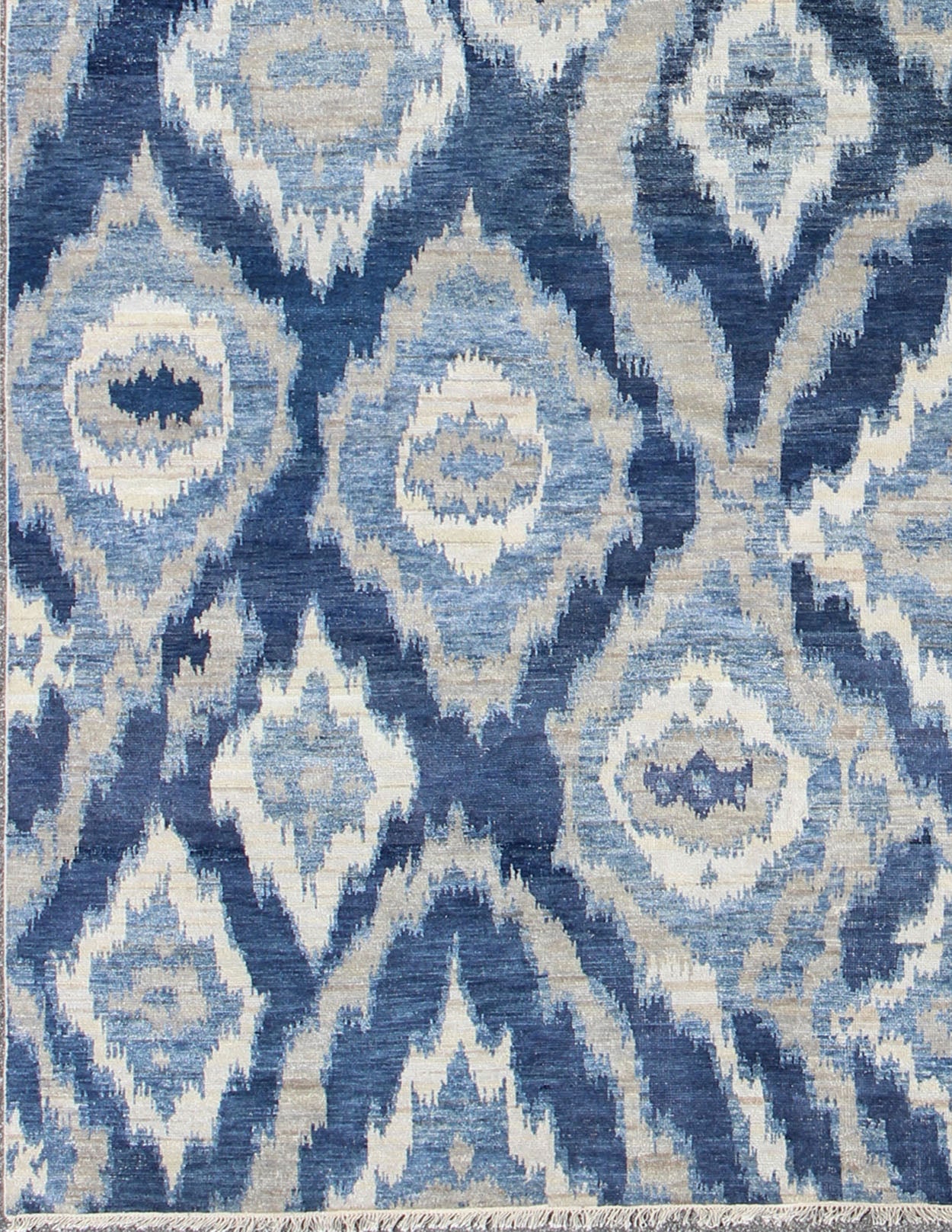 Large Modern Ikat Fine Rug With All - Over Geometrics in Blue, Taupe and Ivory This Modern Ikat Rug with beautiful design in navy, and taupe colors is well suited for contemporary setting as well as any transitional room. Measures: 10'0 x 14'0. ... - Keivan Woven ArtsOB - 10374092 - 5586069 - 8541Rug