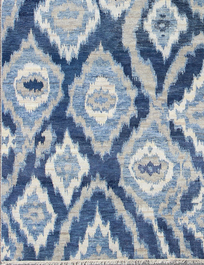 Large Modern Ikat Fine Rug With All - Over Geometrics in Blue, Taupe and Ivory This Modern Ikat Rug with beautiful design in navy, and taupe colors is well suited for contemporary setting as well as any transitional room. Measures: 10'0 x 14'0. ... - Keivan Woven ArtsOB - 10374092 - 5586069 - 8541Rug