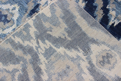 Large Modern Ikat Fine Rug With All - Over Geometrics in Blue, Taupe and Ivory This Modern Ikat Rug with beautiful design in navy, and taupe colors is well suited for contemporary setting as well as any transitional room. Measures: 10'0 x 14'0. ... - Keivan Woven ArtsOB - 10374092 - 5586069 - 8541Rug