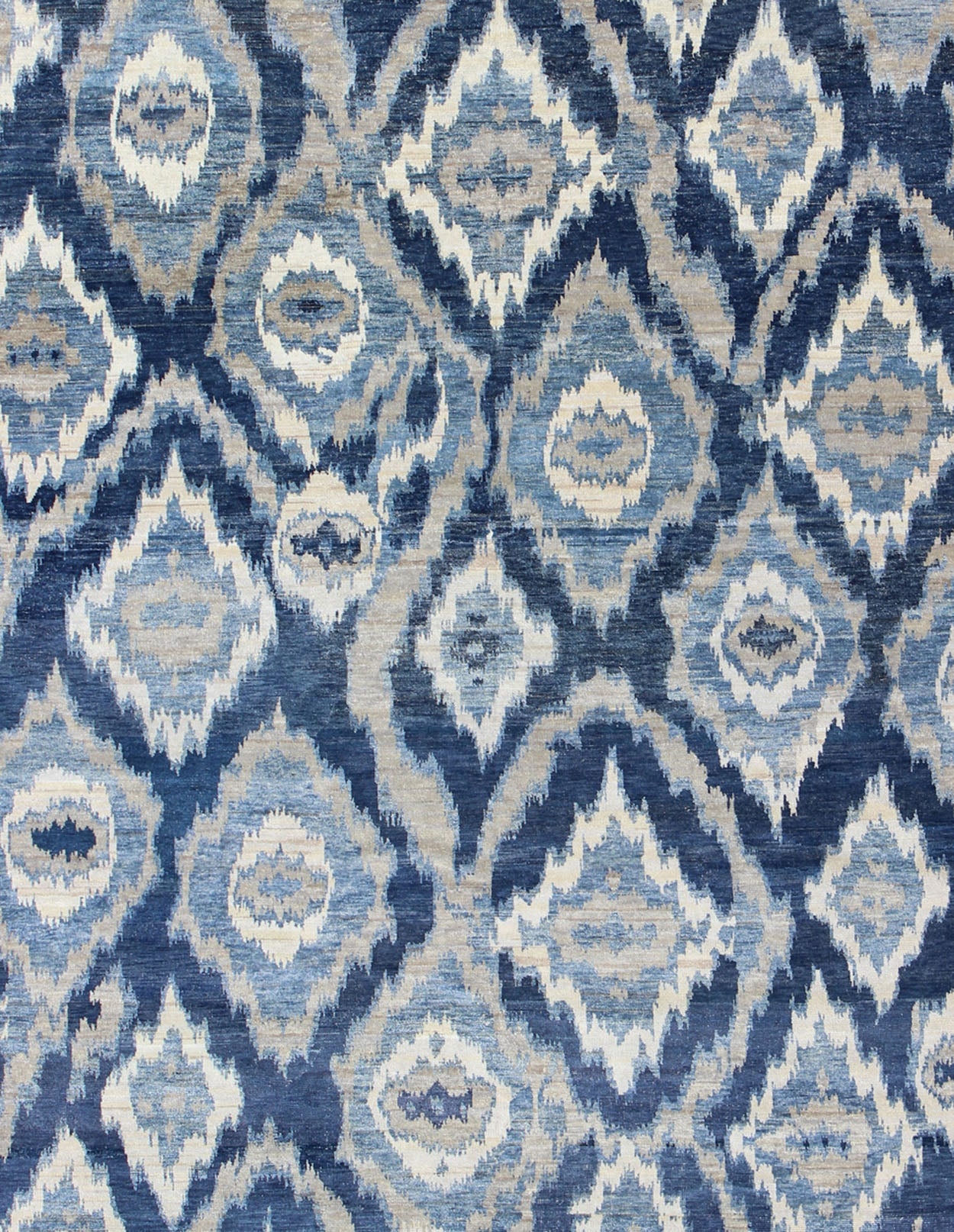 Large Modern Ikat Fine Rug With All - Over Geometrics in Blue, Taupe and Ivory This Modern Ikat Rug with beautiful design in navy, and taupe colors is well suited for contemporary setting as well as any transitional room. Measures: 10'0 x 14'0. ... - Keivan Woven ArtsOB - 10374092 - 5586069 - 8541Rug