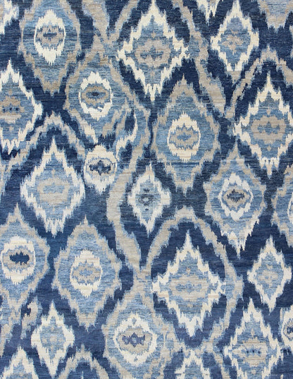 Large Modern Ikat Fine Rug With All - Over Geometrics in Blue, Taupe and Ivory This Modern Ikat Rug with beautiful design in navy, and taupe colors is well suited for contemporary setting as well as any transitional room. Measures: 10'0 x 14'0. ... - Keivan Woven ArtsOB - 10374092 - 5586069 - 8541Rug