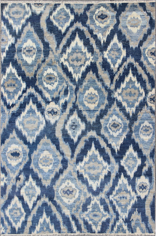 Large Modern Ikat Fine Rug With All - Over Geometrics in Blue, Taupe and Ivory This Modern Ikat Rug with beautiful design in navy, and taupe colors is well suited for contemporary setting as well as any transitional room. Measures: 10'0 x 14'0. ... - Keivan Woven ArtsOB - 10374092 - 5586069 - 8541