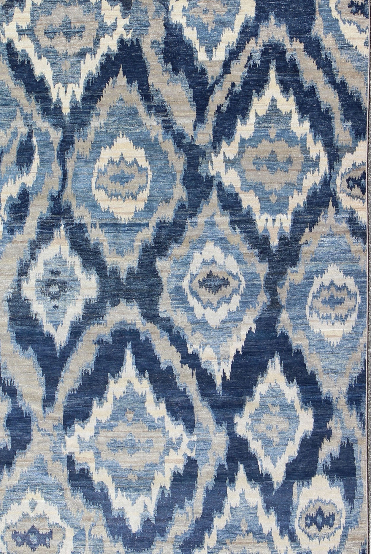 Large Modern Ikat Fine Rug With All - Over Geometrics in Blue, Taupe and Ivory This Modern Ikat Rug with beautiful design in navy, and taupe colors is well suited for contemporary setting as well as any transitional room. Measures: 10'0 x 14'0. ... - Keivan Woven ArtsOB - 10374092 - 5586069 - 8541Rug