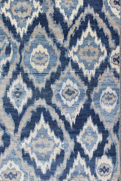 Large Modern Ikat Fine Rug With All - Over Geometrics in Blue, Taupe and Ivory This Modern Ikat Rug with beautiful design in navy, and taupe colors is well suited for contemporary setting as well as any transitional room. Measures: 10'0 x 14'0. ... - Keivan Woven ArtsOB - 10374092 - 5586069 - 8541Rug