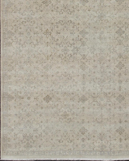 Modern Hand - Knotted Khotan Rug with Geometric Pattern in Taupe and Gray Tones Measures: 12'0 x 16'0. This modern hand - knotted Khotan features a geometric, all - over design flanked by a repeating pattern in the border. The entirety of th... - Keivan Woven ArtsOB - 103754979 - 680002 - 9699Rug