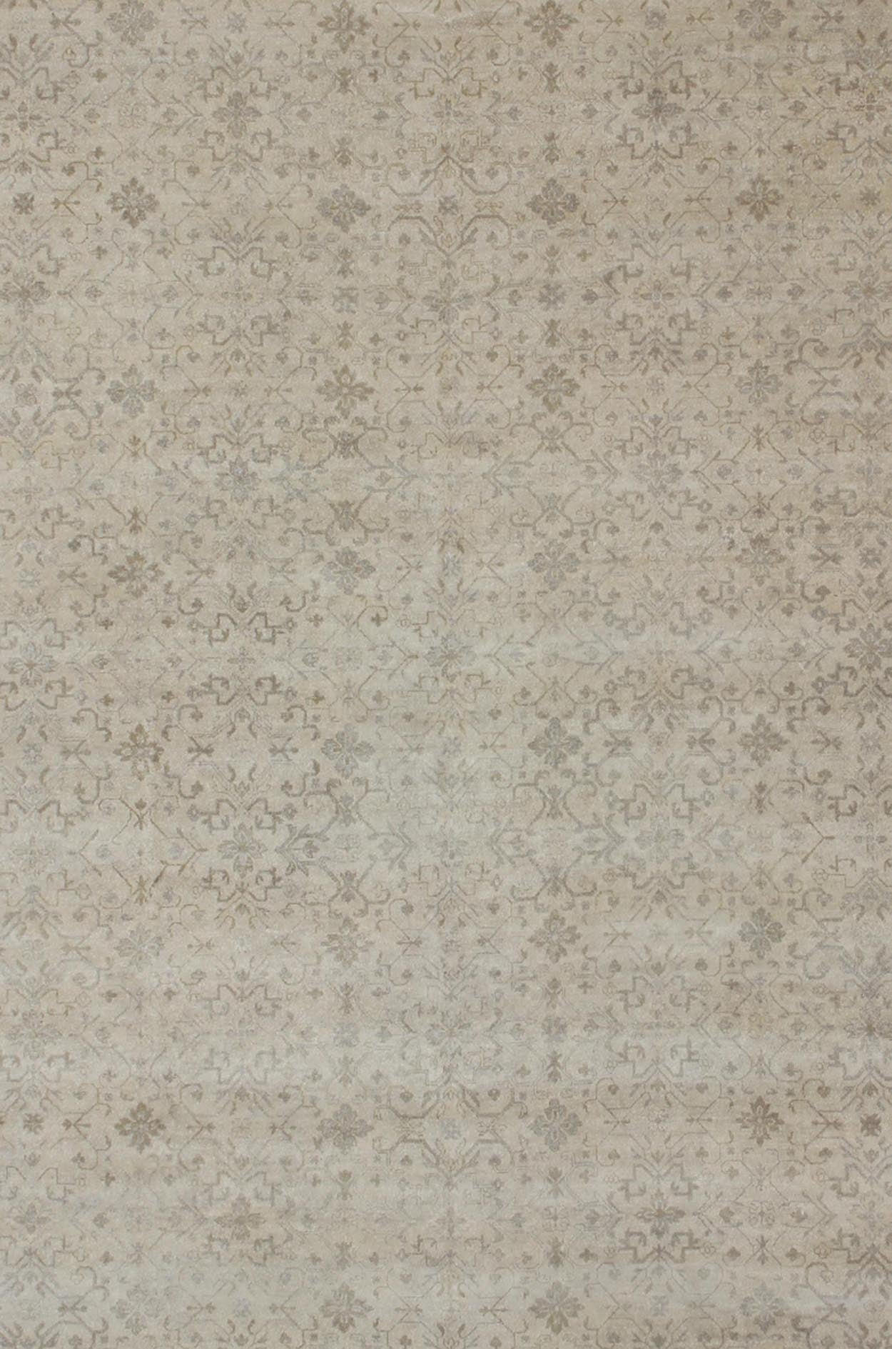 Modern Hand - Knotted Khotan Rug with Geometric Pattern in Taupe and Gray Tones Measures: 12'0 x 16'0. This modern hand - knotted Khotan features a geometric, all - over design flanked by a repeating pattern in the border. The entirety of th... - Keivan Woven ArtsOB - 103754979 - 680002 - 9699Rug