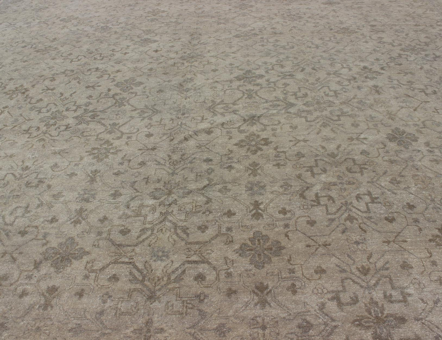 Modern Hand - Knotted Khotan Rug with Geometric Pattern in Taupe and Gray Tones Measures: 12'0 x 16'0. This modern hand - knotted Khotan features a geometric, all - over design flanked by a repeating pattern in the border. The entirety of th... - Keivan Woven ArtsOB - 103754979 - 680002 - 9699Rug