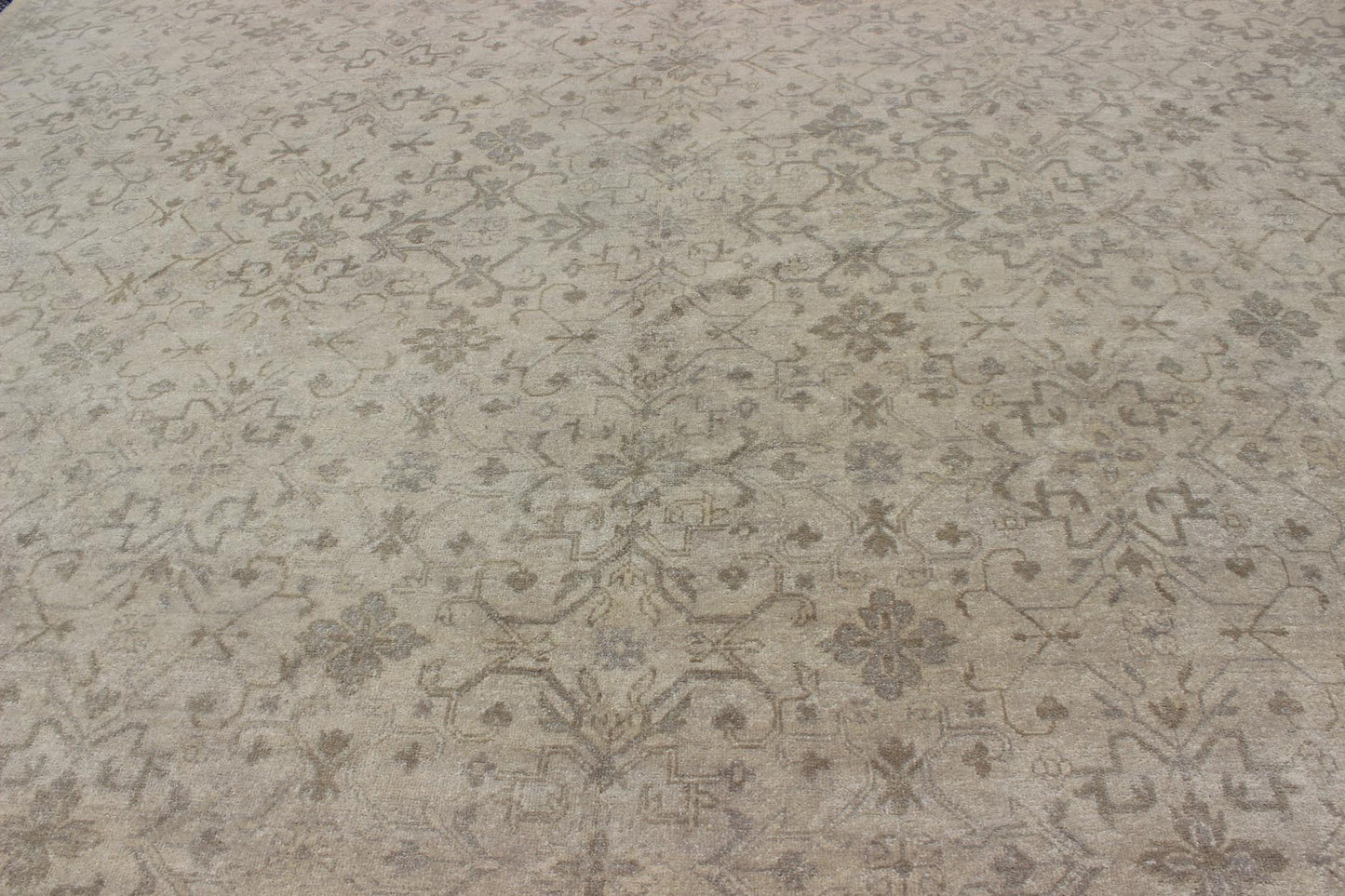 Modern Hand - Knotted Khotan Rug with Geometric Pattern in Taupe and Gray Tones Measures: 12'0 x 16'0. This modern hand - knotted Khotan features a geometric, all - over design flanked by a repeating pattern in the border. The entirety of th... - Keivan Woven ArtsOB - 103754979 - 680002 - 9699Rug