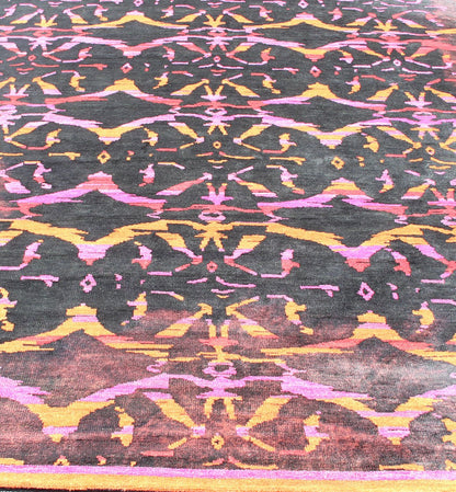 This modern Indian rug has been hand - knotted in wool and features an all - over, sub - geometric design rendered in purple, yellow, red, pink and charcoal brown tones; making it a good fit for a wide variety of interiors. Measures: 8'8 x 12. Modern ... - Keivan Woven ArtsOB - 103922918 - 6590003 - 13588