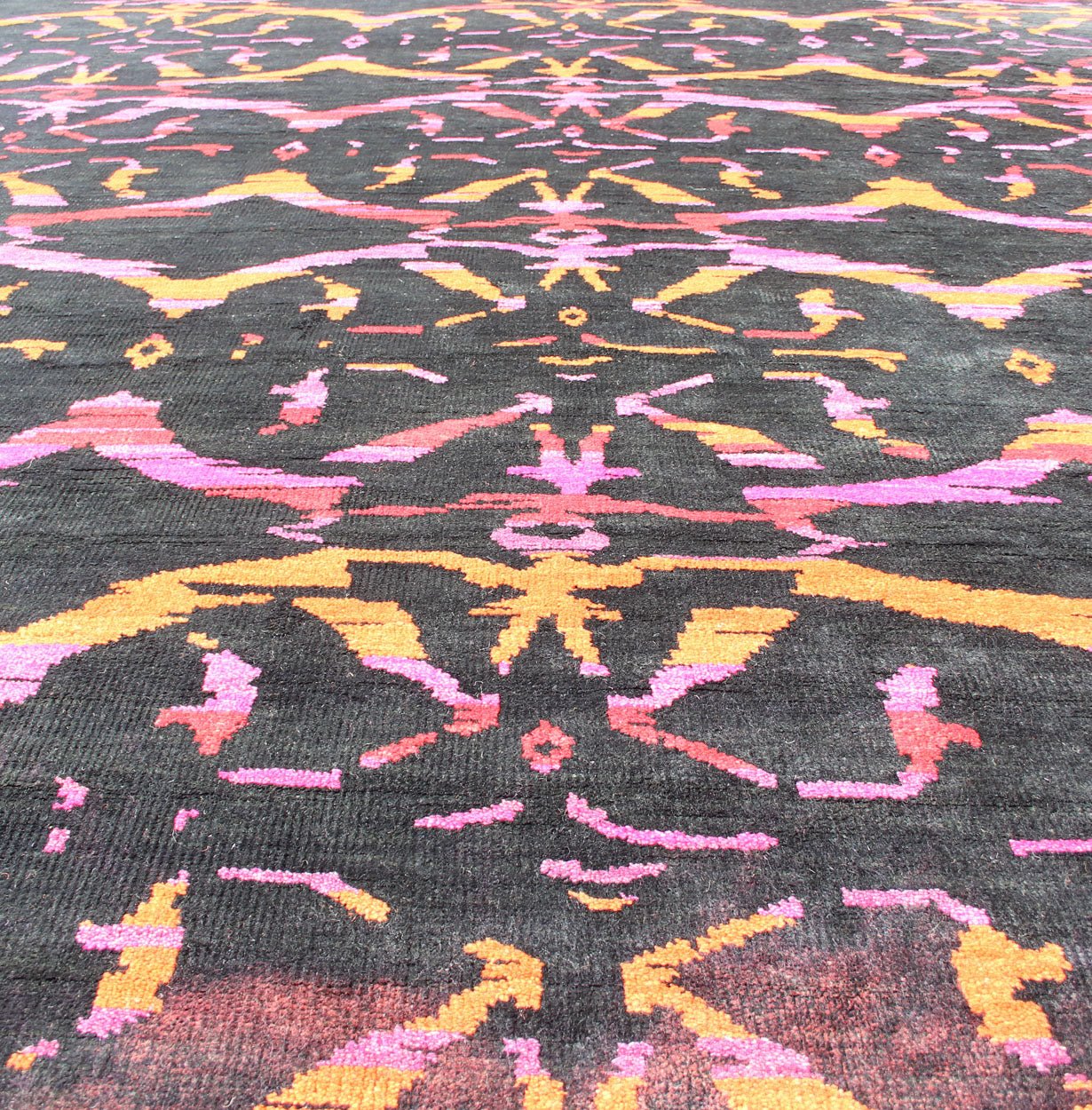 This modern Indian rug has been hand - knotted in wool and features an all - over, sub - geometric design rendered in purple, yellow, red, pink and charcoal brown tones; making it a good fit for a wide variety of interiors. Measures: 8'8 x 12. Modern ... - Keivan Woven ArtsOB - 103922918 - 6590003 - 13588