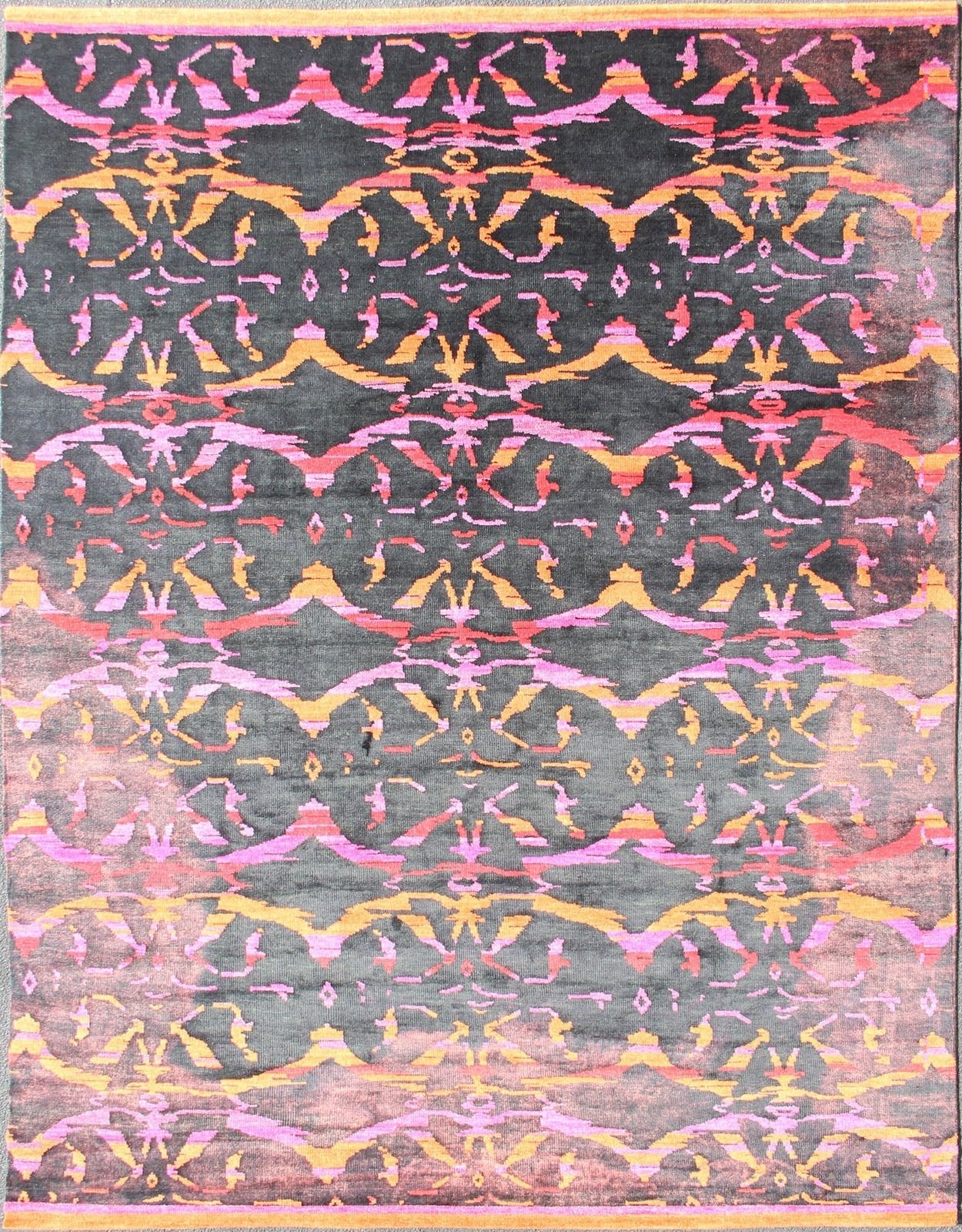 This modern Indian rug has been hand - knotted in wool and features an all - over, sub - geometric design rendered in purple, yellow, red, pink and charcoal brown tones; making it a good fit for a wide variety of interiors. Measures: 8'8 x 12. Modern ... - Keivan Woven ArtsOB - 103922918 - 6590003 - 13588