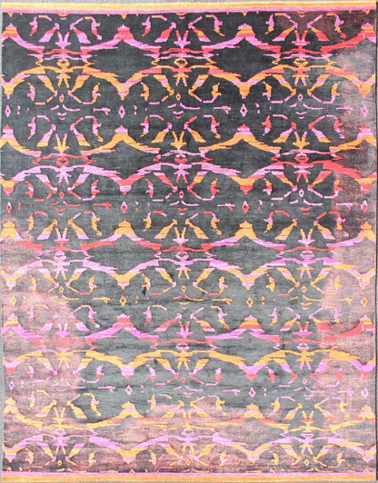 This modern Indian rug has been hand - knotted in wool and features an all - over, sub - geometric design rendered in purple, yellow, red, pink and charcoal brown tones; making it a good fit for a wide variety of interiors. Measures: 8'8 x 12. Modern ... - Keivan Woven ArtsOB - 103922918 - 6590003 - 13588