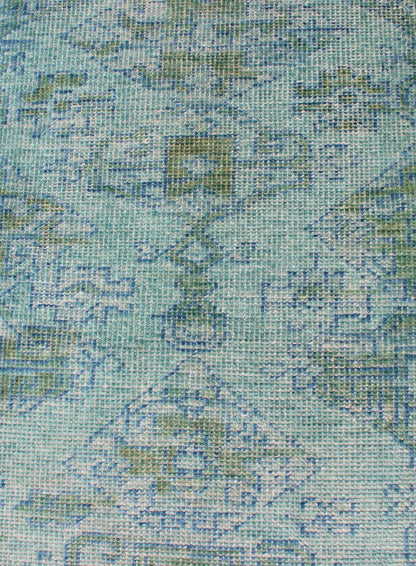 Keivan Woven Arts Modern Oushak Design Runner in Blue, Green, and Yellow Green. Keivan Woven Arts / rug/OB - 10399774, country of origin / type: India / Oushak, circa early - 21st Century. Measures: 2'9 x 12'0 This marvelous Oushak features an medall... - Keivan Woven ArtsOB - 10399774 - 56230160 - 11305Rug