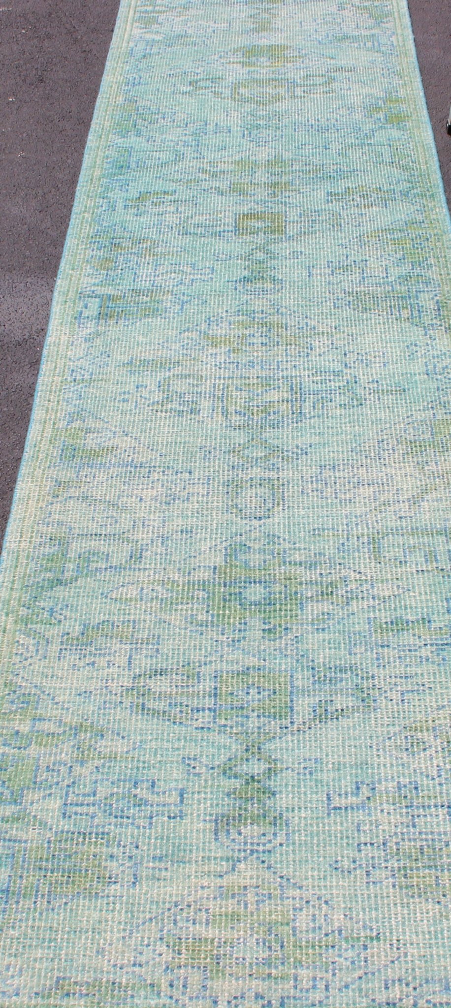 Keivan Woven Arts Modern Oushak Design Runner in Blue, Green, and Yellow Green. Keivan Woven Arts / rug/OB - 10399774, country of origin / type: India / Oushak, circa early - 21st Century. Measures: 2'9 x 12'0 This marvelous Oushak features an medall... - Keivan Woven ArtsOB - 10399774 - 56230160 - 11305Rug