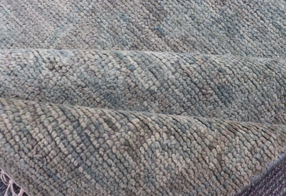 Modern Muted Oushak Type Rug in Wool With Sub - Geometric Design in Green & Earthy Tones This modern Indian rug has been hand - knotted in wool and features an all - over, sub - geometric design rendered in green and earthy tones. A complementary, mult... - Keivan Woven ArtsOB - 104744922 - 56230141 - 15512Rug