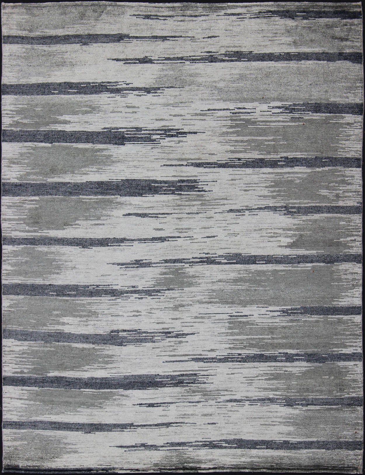 Keivan Woven Arts - This exquisitely hand woven Modern silk rug from India portrays a striped pattern, rendered in shades of blue gray, steel blue, gray, and charcoal, making it a fine choice for variety of modern, transitional and classic interiors. ... - Keivan Woven ArtsOB - 10528179 - 83900207 - 10918Rug