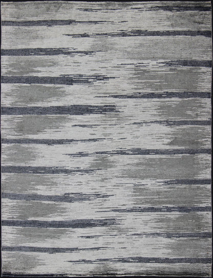Keivan Woven Arts - This exquisitely hand woven Modern silk rug from India portrays a striped pattern, rendered in shades of blue gray, steel blue, gray, and charcoal, making it a fine choice for variety of modern, transitional and classic interiors. ... - Keivan Woven ArtsOB - 10528179 - 83900207 - 10918Rug