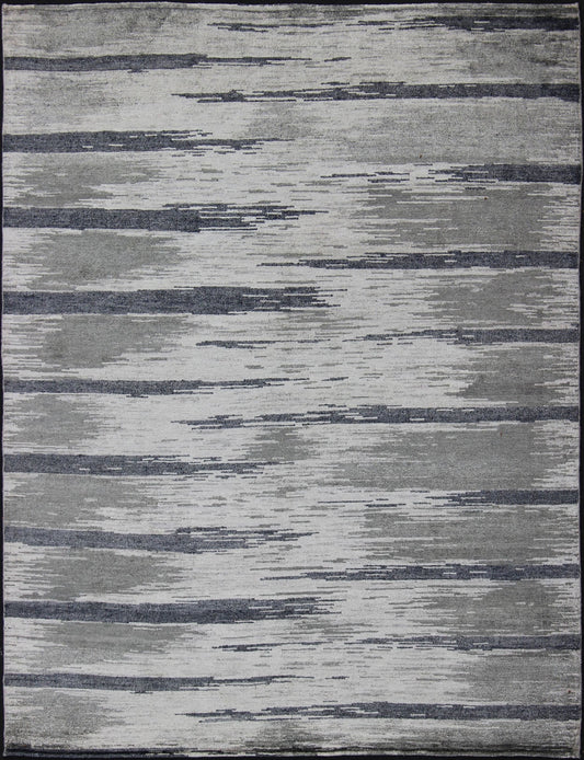 Keivan Woven Arts - This exquisitely hand woven Modern silk rug from India portrays a striped pattern, rendered in shades of blue gray, steel blue, gray, and charcoal, making it a fine choice for variety of modern, transitional and classic interiors. ... - Keivan Woven ArtsOB - 10528179 - 83900207 - 10918Rug