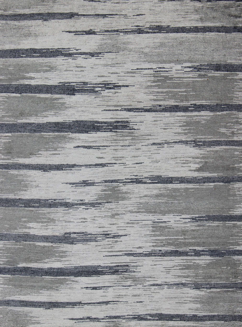 Keivan Woven Arts - This exquisitely hand woven Modern silk rug from India portrays a striped pattern, rendered in shades of blue gray, steel blue, gray, and charcoal, making it a fine choice for variety of modern, transitional and classic interiors. ... - Keivan Woven ArtsOB - 10528179 - 83900207 - 10918Rug