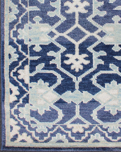 Modern Hand - Knotted Oushak Rug in Wool with Sub - Geometric Design in Blue This modern Indian Oushak rug has been hand - knotted in wool and features an all - over, sub - geometric design rendered in blue and ivory tones. A complementary, multi - tiered ... - Keivan Woven ArtsOB - 10542973 - 6230320 - 11311Rug