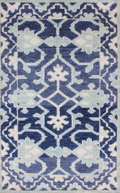 Modern Hand - Knotted Oushak Rug in Wool with Sub - Geometric Design in Blue This modern Indian Oushak rug has been hand - knotted in wool and features an all - over, sub - geometric design rendered in blue and ivory tones. A complementary, multi - tiered ... - Keivan Woven ArtsOB - 10542973 - 6230320 - 11311Rug