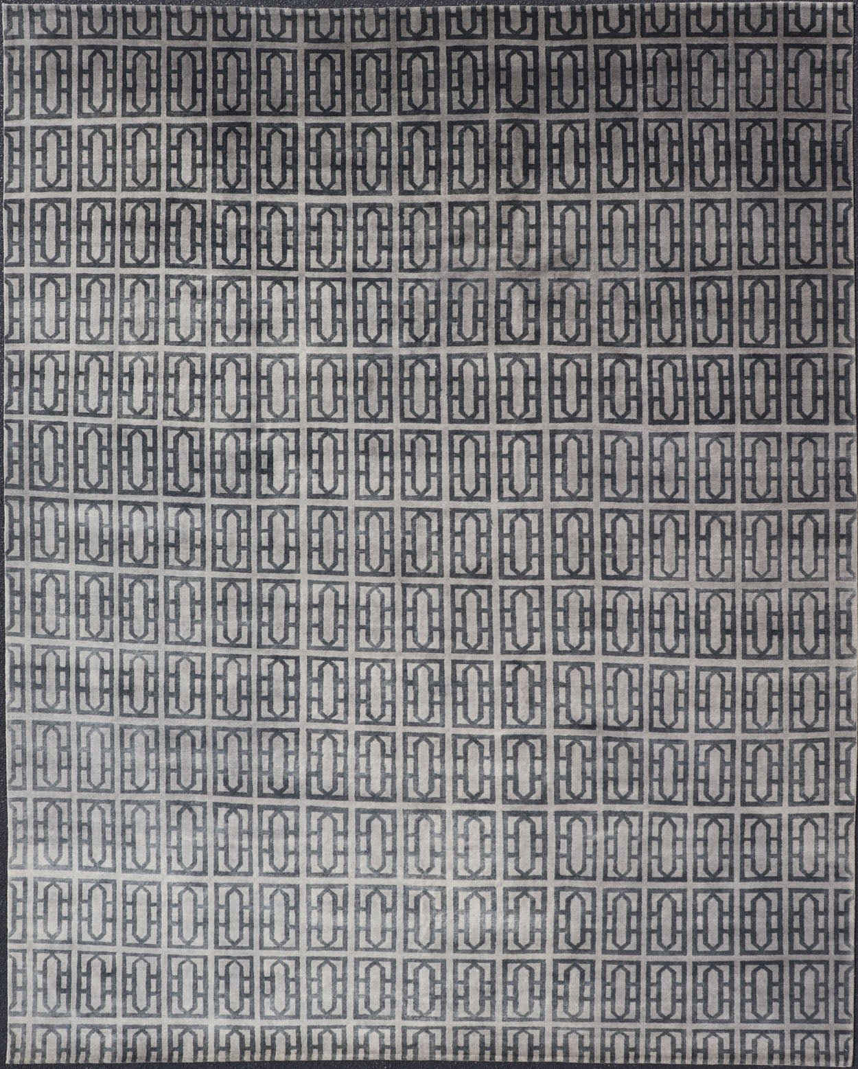Modern Hand - Knotted Rug in Wool with All - Over Geometric Design in Gray and Black This modern India rug has been hand - knotted in wool and features an all - over geometric design rendered in gray and black tones. A complementary, multi - tiered borde... - Keivan Woven ArtsOB - 106011594 - 12560129 - 15518Rug