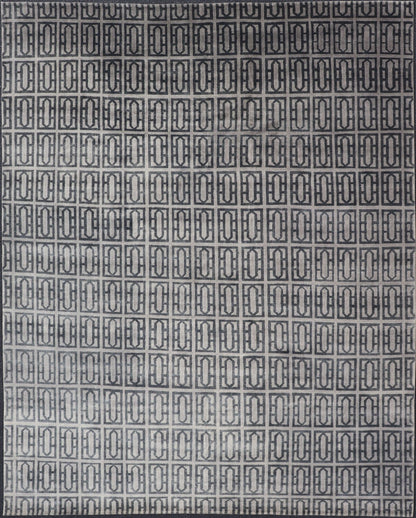 Modern Hand - Knotted Rug in Wool with All - Over Geometric Design in Gray and Black This modern India rug has been hand - knotted in wool and features an all - over geometric design rendered in gray and black tones. A complementary, multi - tiered borde... - Keivan Woven ArtsOB - 106011594 - 12560129 - 15518Rug