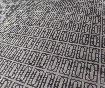 Modern Hand - Knotted Rug in Wool with All - Over Geometric Design in Gray and Black This modern India rug has been hand - knotted in wool and features an all - over geometric design rendered in gray and black tones. A complementary, multi - tiered borde... - Keivan Woven ArtsOB - 106011594 - 12560129 - 15518Rug