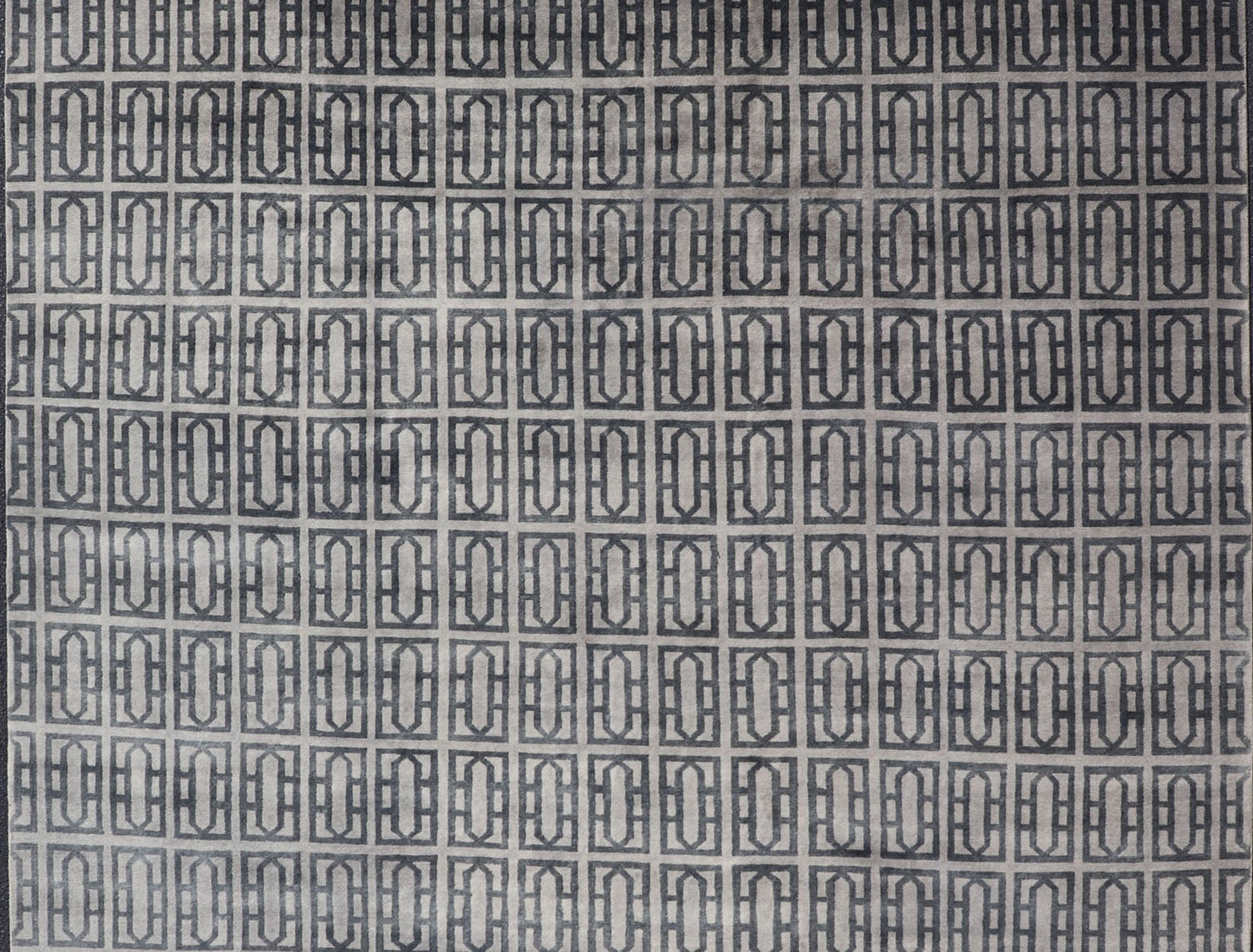 Modern Hand - Knotted Rug in Wool with All - Over Geometric Design in Gray and Black This modern India rug has been hand - knotted in wool and features an all - over geometric design rendered in gray and black tones. A complementary, multi - tiered borde... - Keivan Woven ArtsOB - 106011594 - 12560129 - 15518Rug