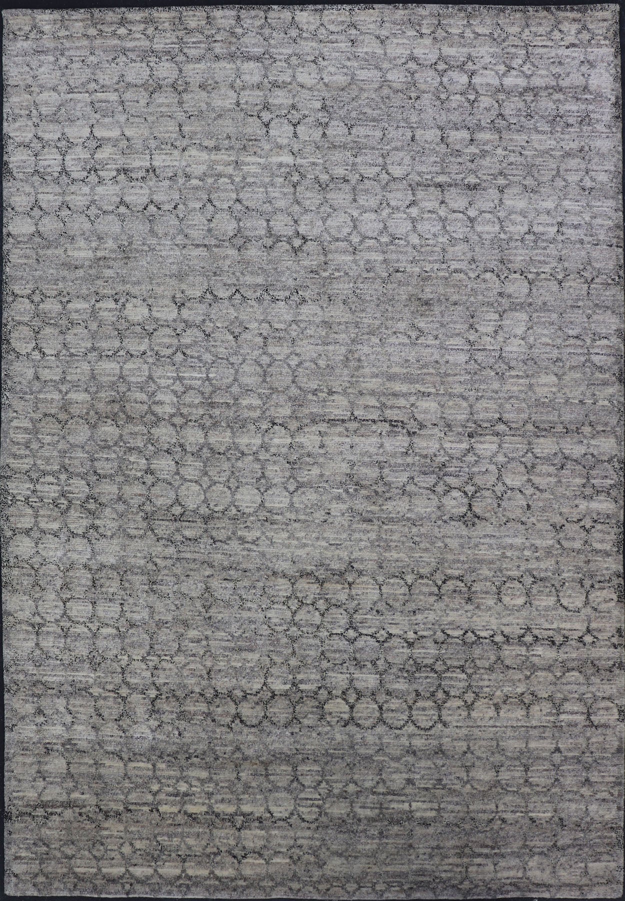 Light Gray Modern Rug With All - Over Chain Design in Dark Gray Measures 6'7 x 9'10 The field is rendered in a rich, mature light gray, with blends of neutrals creating a nice balance and depth. The design a simple trellis work, a round r... - Keivan Woven ArtsOB - 106611721 - 98000281 - 21090Rug