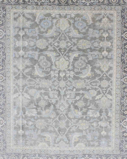 Squared shaped Malayerdesign rug in gray, silver, light blue and charcoal with all - over geometric design, Keivan Woven Arts/ rug OB - 5921, country of origin / type: India/ Malayer. Measures: 7' x 9'. This hand knotted Malayer design rug fe... - Keivan Woven ArtsOB - 5921 - 3365Rug