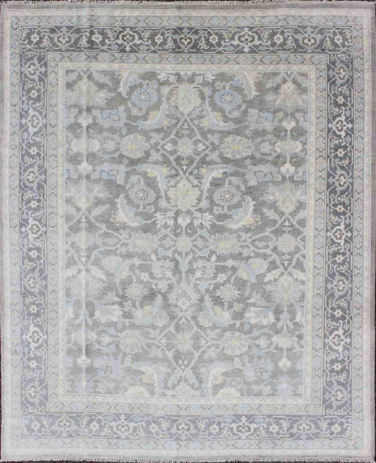 Squared shaped Malayerdesign rug in gray, silver, light blue and charcoal with all - over geometric design, Keivan Woven Arts/ rug OB - 5921, country of origin / type: India/ Malayer. Measures: 7' x 9'. This hand knotted Malayer design rug fe... - Keivan Woven ArtsOB - 5921 - 3365Rug